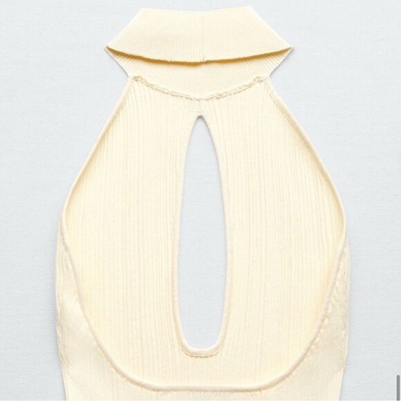 Zara Cream Bodysuit Knit Cut Out Halter Neck Size XL - Picture 8 of 9